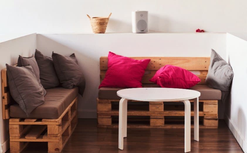 Lounge made of pallets with cushions